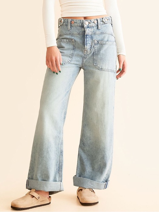 We The Free Denim - Free People We the Free Palmer Wide Leg Cuffed Denim Jeans in La La Land 28 NWT